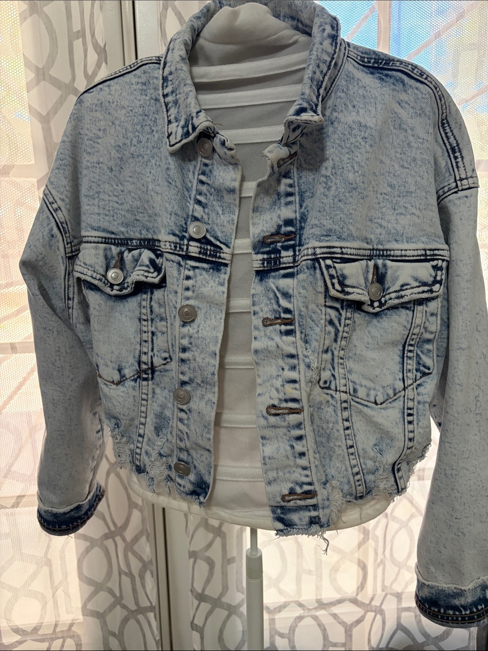 Fashion Nova Light Acid Wash Denim Jacket - Pale Blue